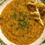 Turkish Red Lentil Bulgur Stew with bread