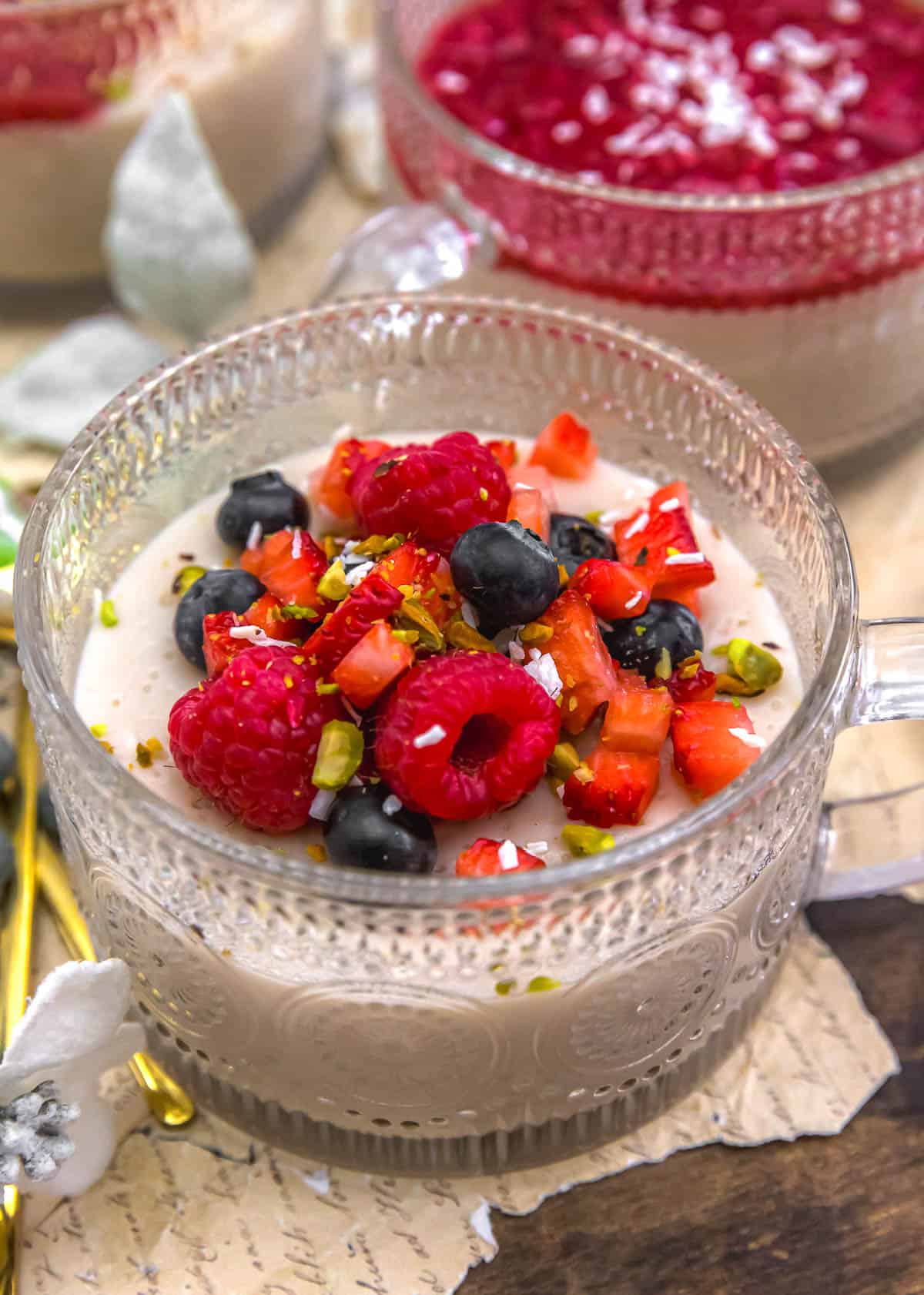 Vegan Lebanese Panna Cotta with fresh fruit