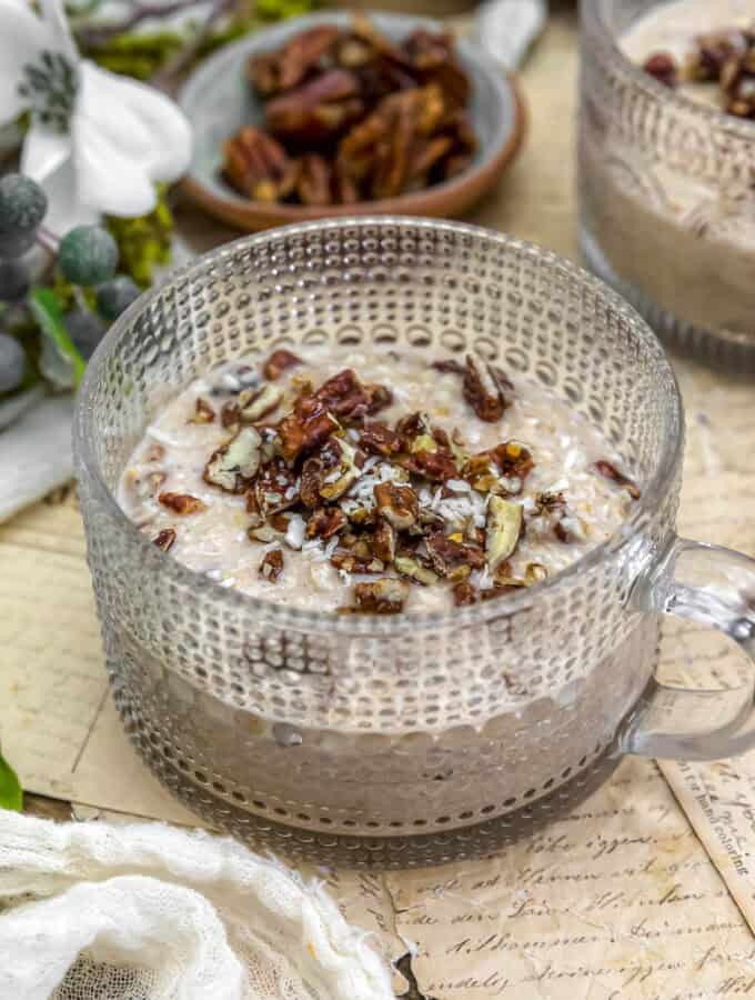 Close up of Vegan Pecan Pie Overnight Oats