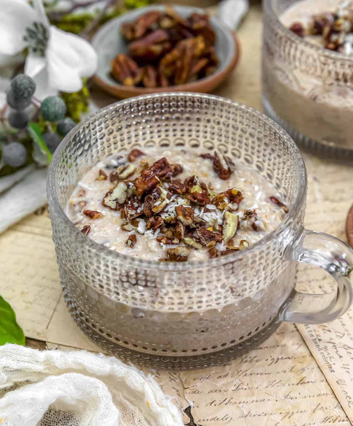 Close up of Vegan Pecan Pie Overnight Oats