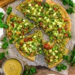 Garden Salad Flatbread Pizza with side of sauce