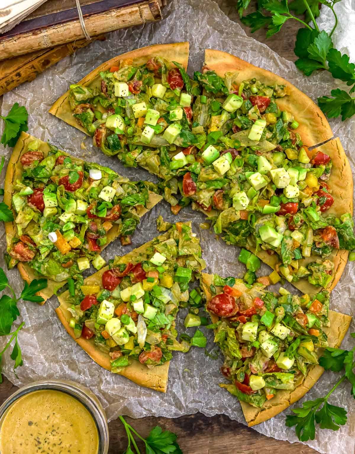 Garden Veggie Sauce on a flatbread pizza