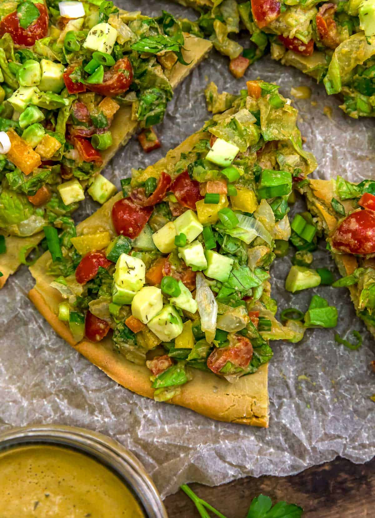 Garden Veggie Sauce on a slice of flatbread pizza