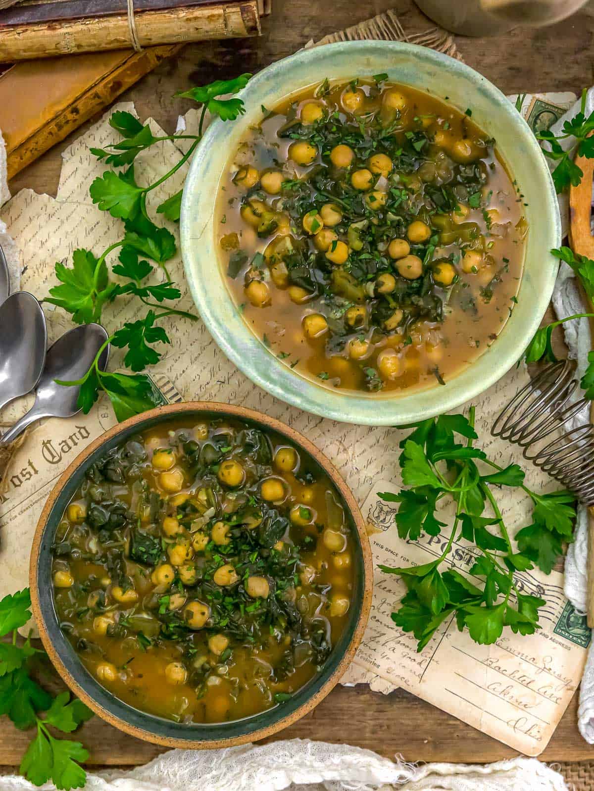 Bowls of Healthy Spinach Chickpea Soup
