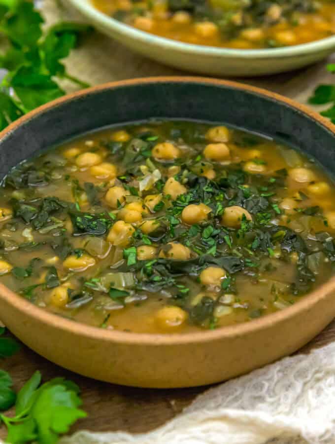 Close up of Healthy Spinach Chickpea Soup