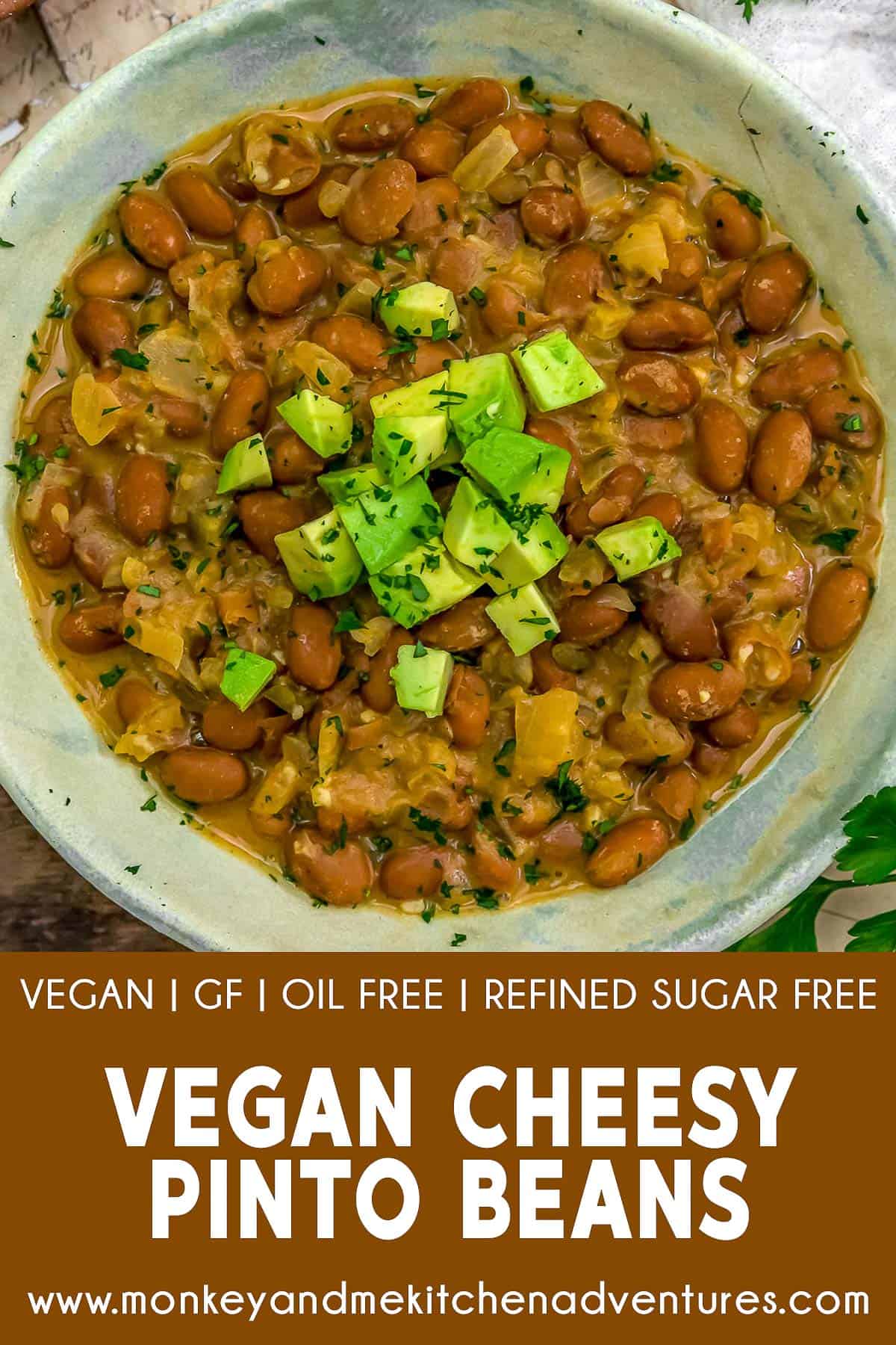 Vegan Cheesy Pinto Beans with text description
