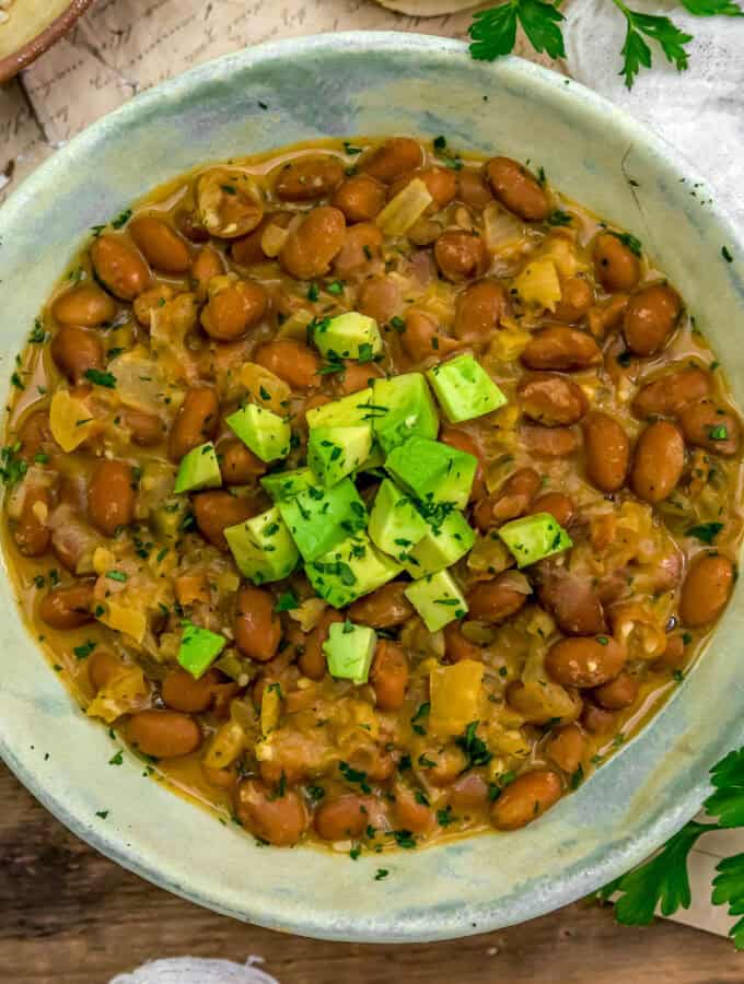 Bowl of Vegan Cheesy Pinto Beans