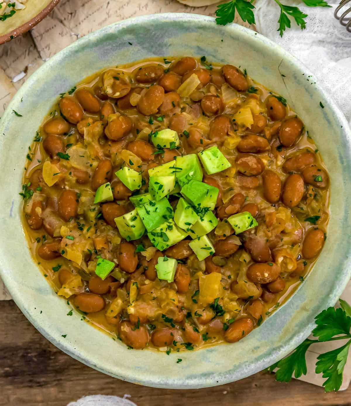 Bowl of Vegan Cheesy Pinto Beans