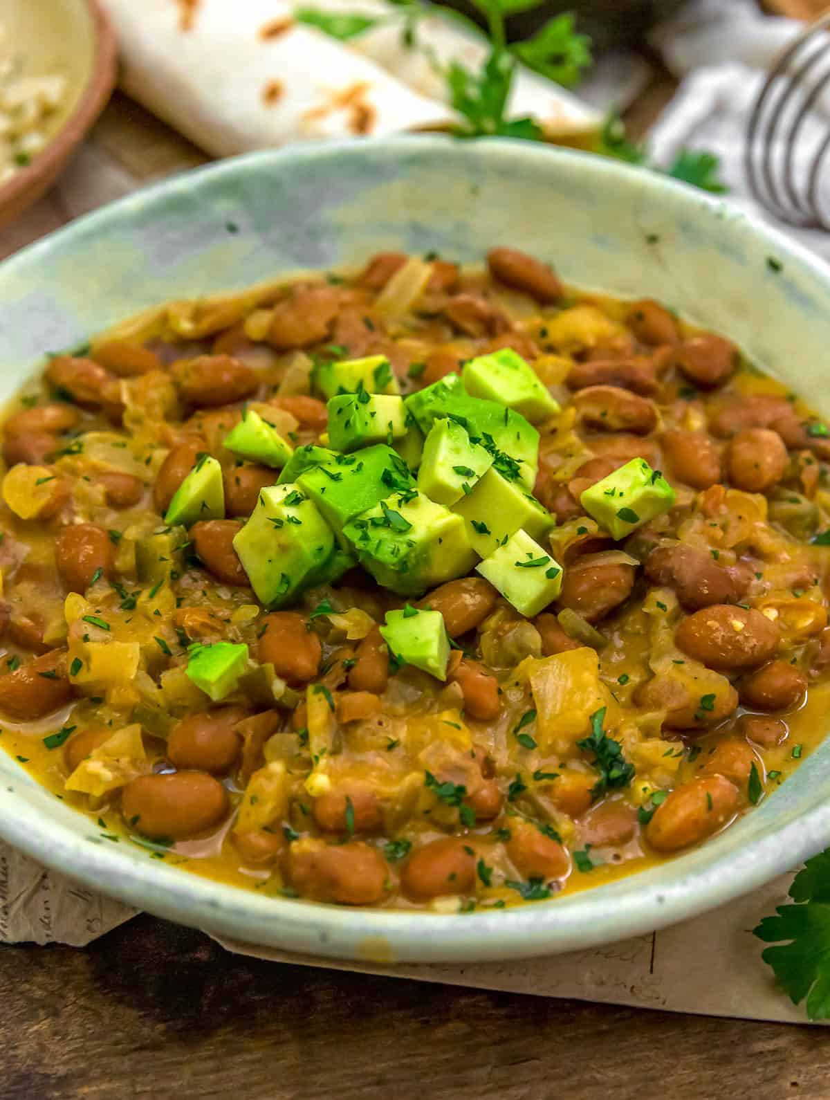 Close up of Vegan Cheesy Pinto Beans