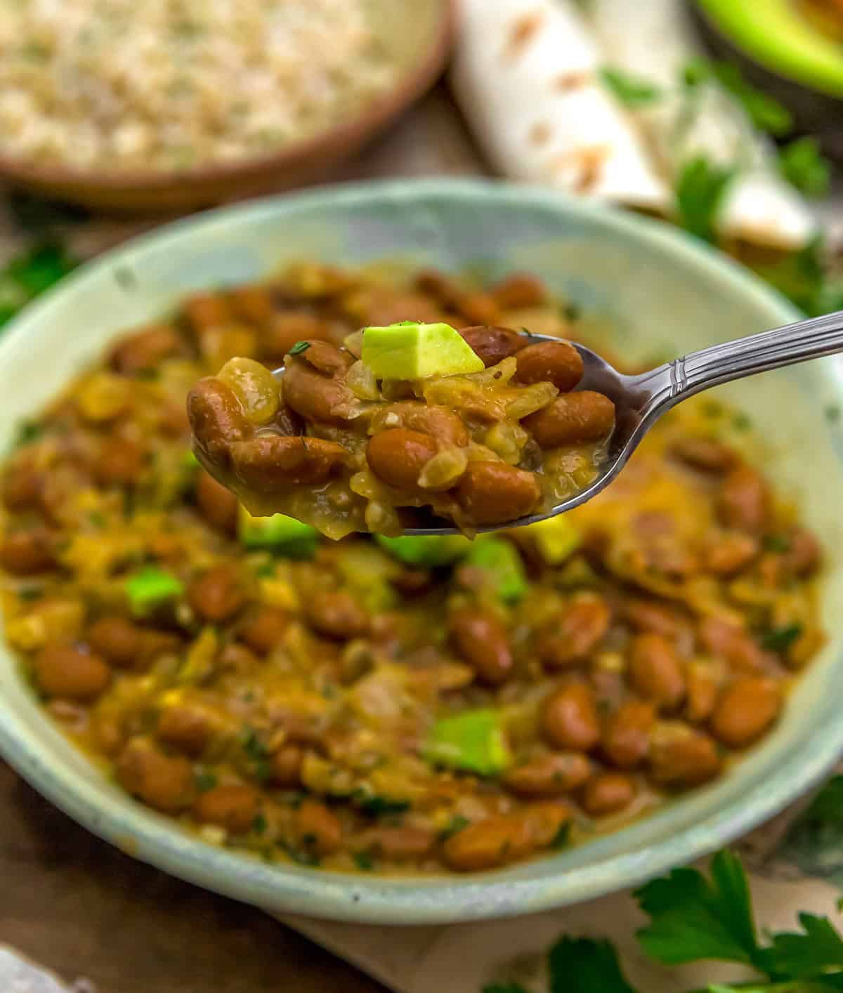 Spoonful of Vegan Cheesy Pinto Beans