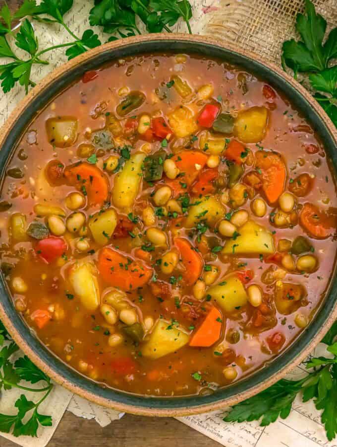 Bowl of Vegan Hungarian Beans and Potatoes