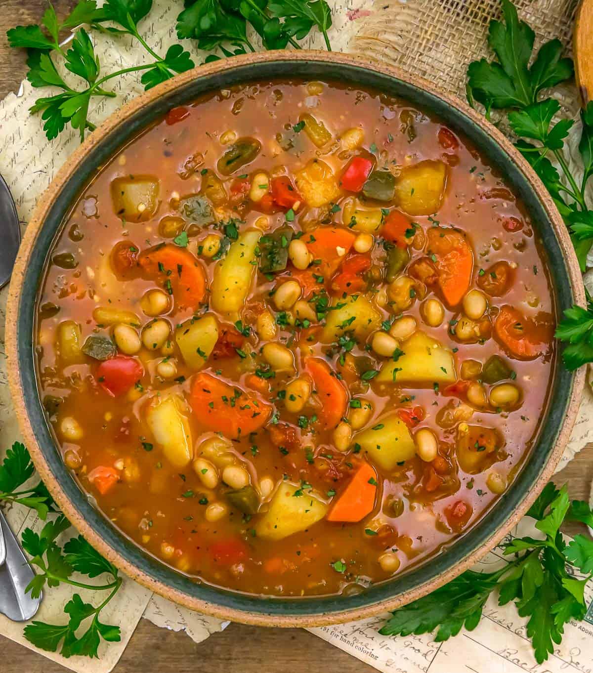 Bowl of Vegan Hungarian Beans and Potatoes