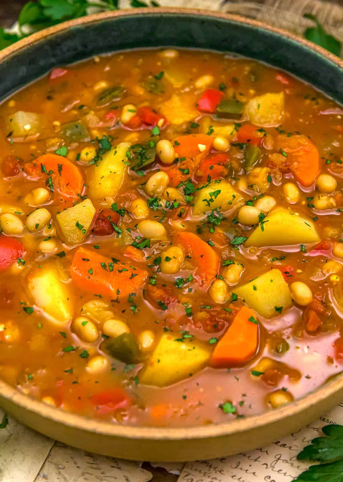 Close up of Vegan Hungarian Beans and Potatoes