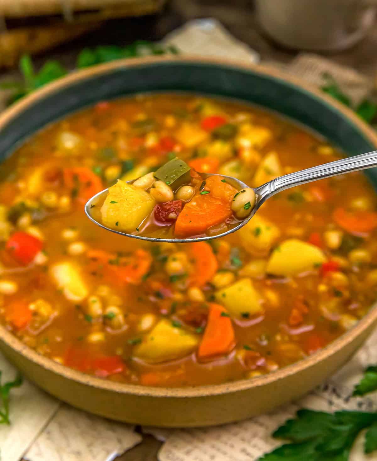 Spoonful of Vegan Hungarian Beans and Potatoes