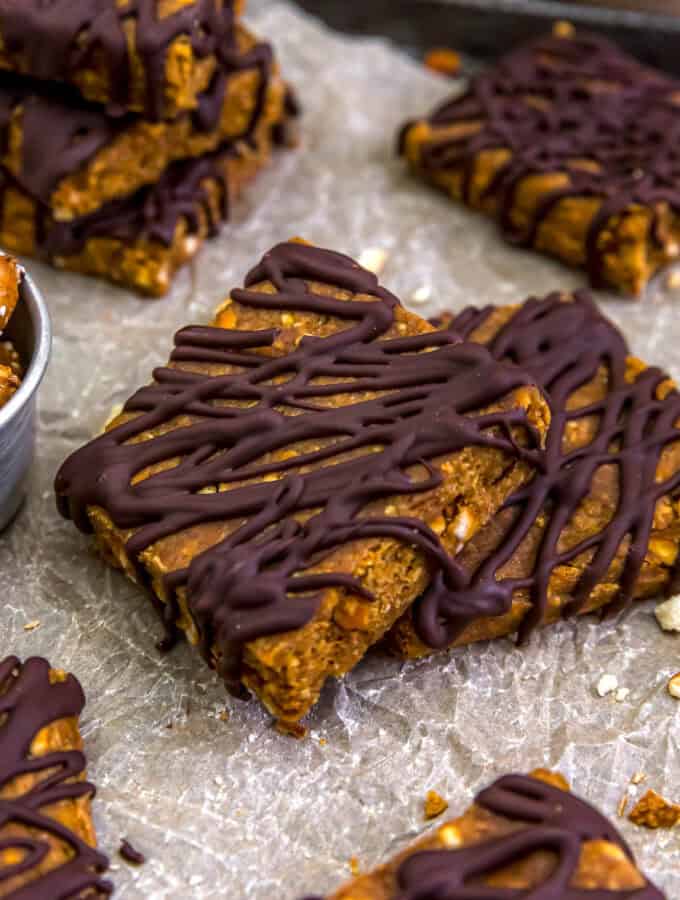 Close up of No-Bake Healthy Lunch Lady Peanut Butter Bars