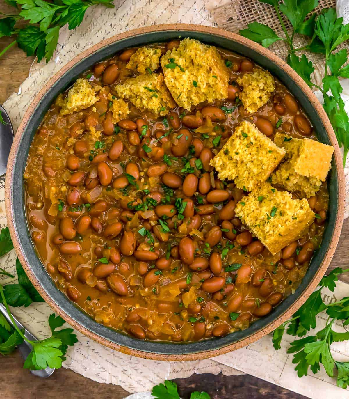 Bowl of Vegan Mountain Soup Beans