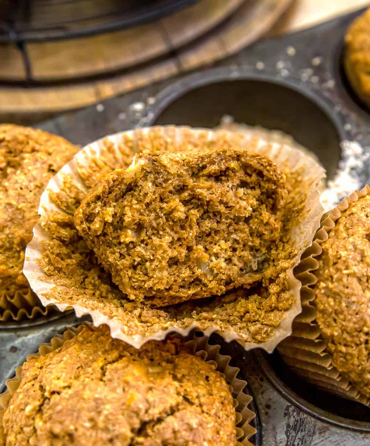 Half of a Healthy Banana Nut Wheat Bran Muffins