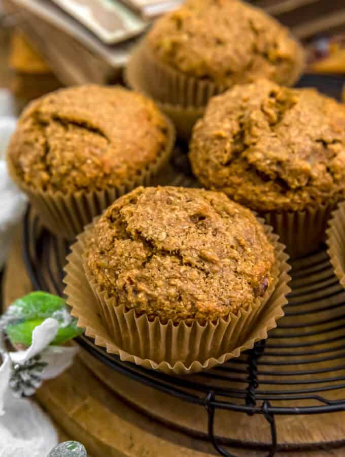 Close up of Healthy Banana Nut Wheat Bran Muffins