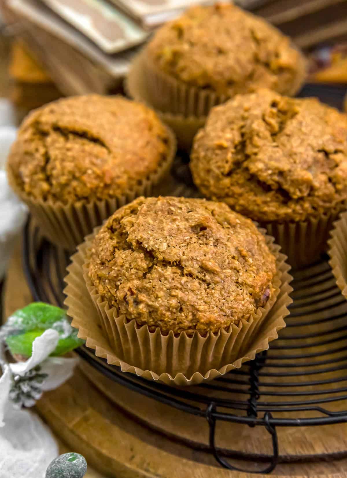 Close up of Healthy Banana Nut Wheat Bran Muffins