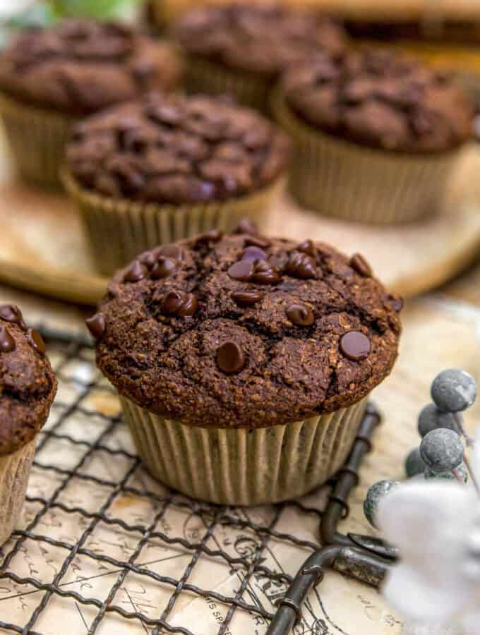 Close up of a Healthy Chocolate Wheat Bran Muffin