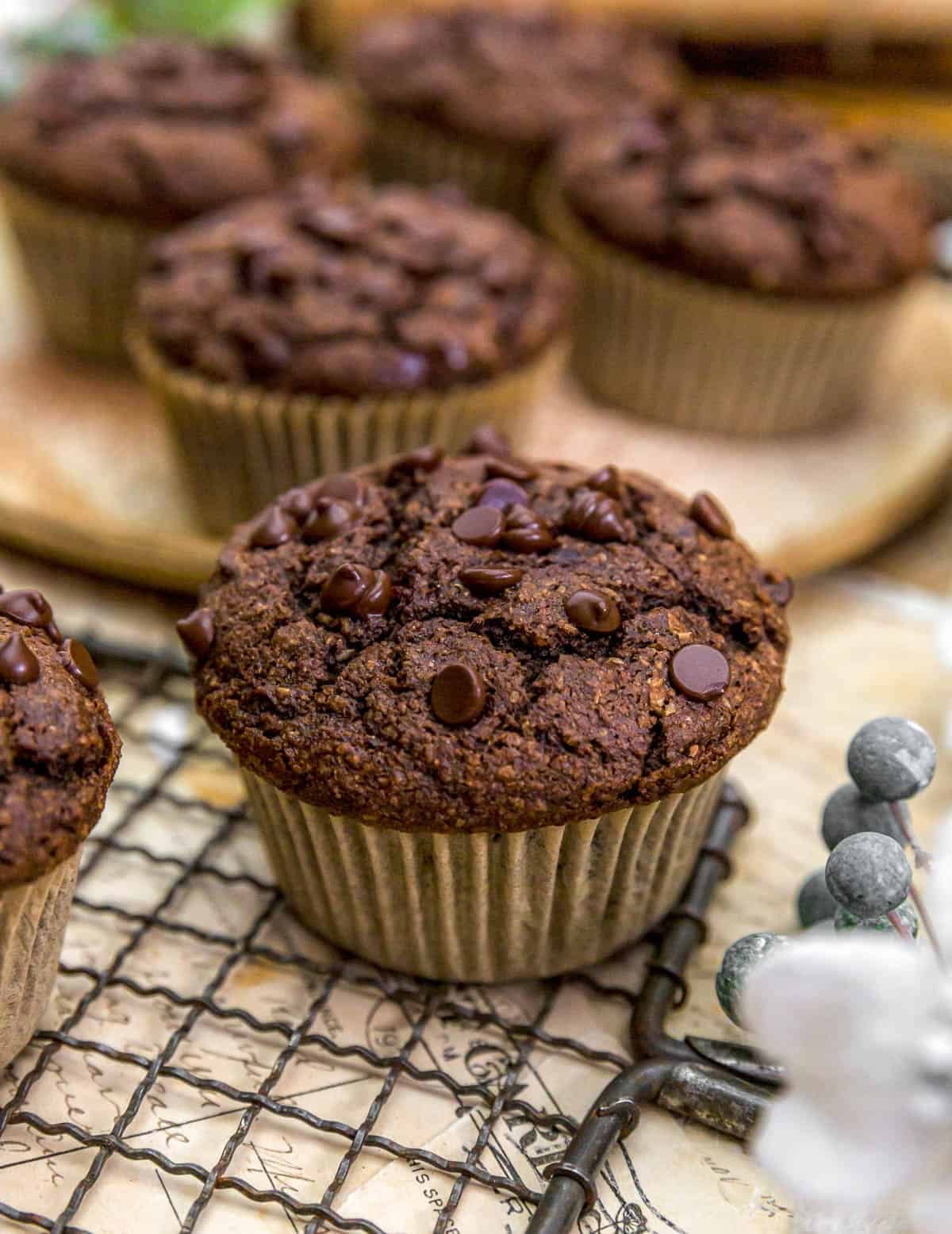 Close up of a Healthy Chocolate Wheat Bran Muffin