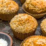 Close up of Healthy Vegan Coconut Pineapple Muffins