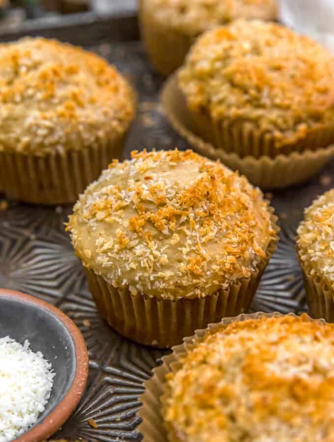 Close up of Healthy Vegan Coconut Pineapple Muffins