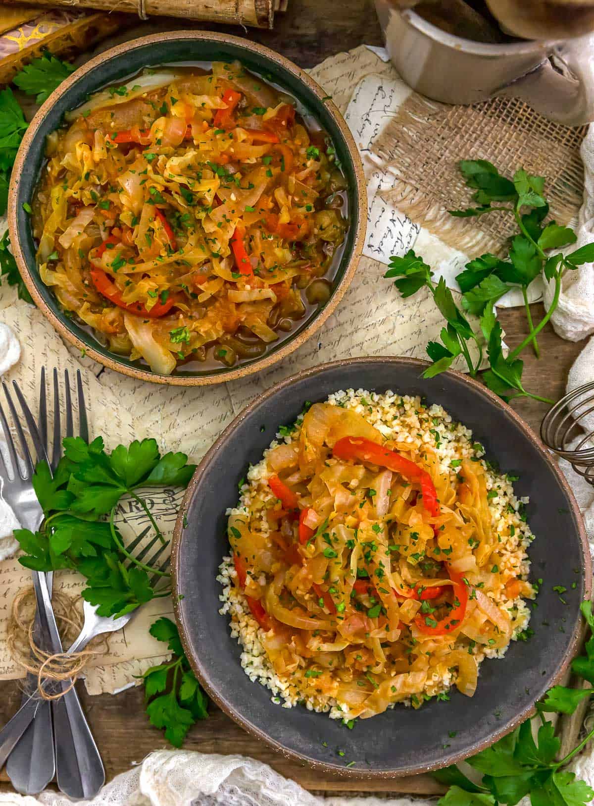 Plated Simple Sauteed Cabbage and Onions