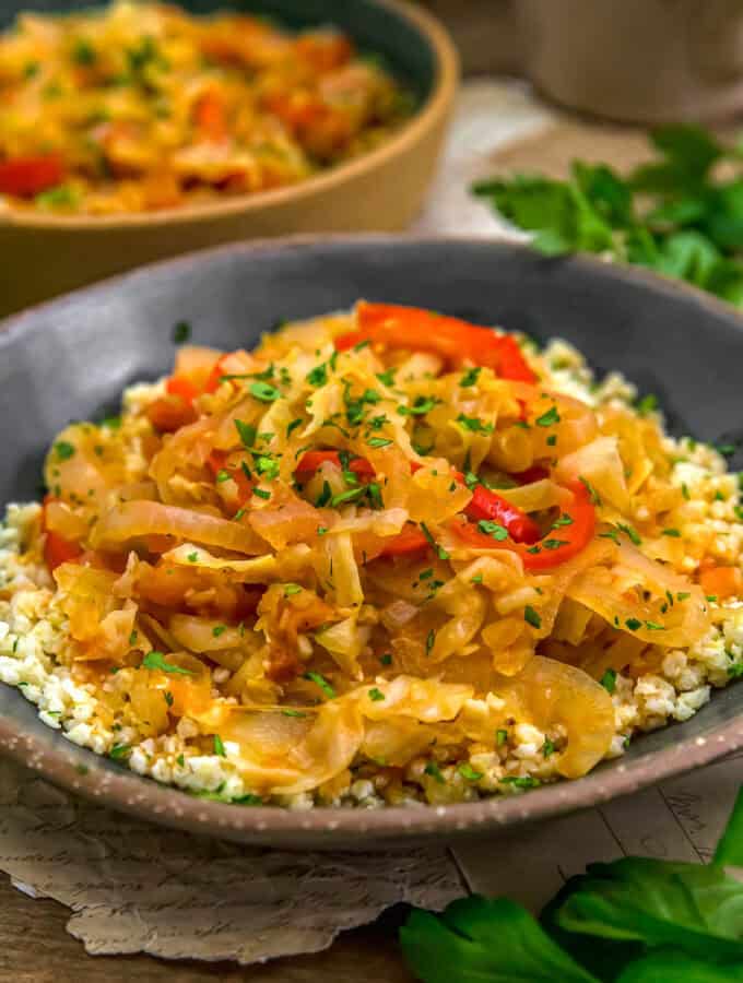 Simple Sauteed Cabbage and Onions over millet