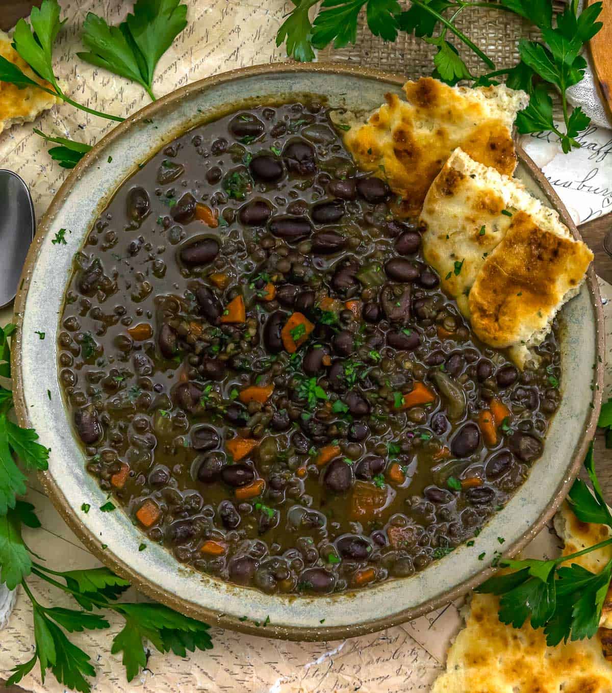 Bowl of Spiced Fusion Black Lentil and Bean Soup
