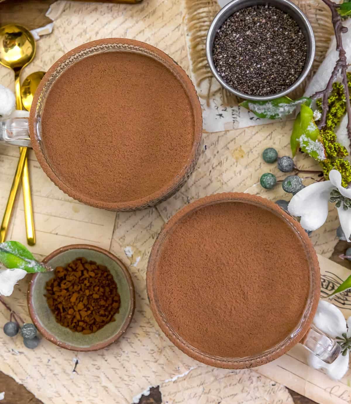 Jars of Vegan Tiramisu Chia Pudding