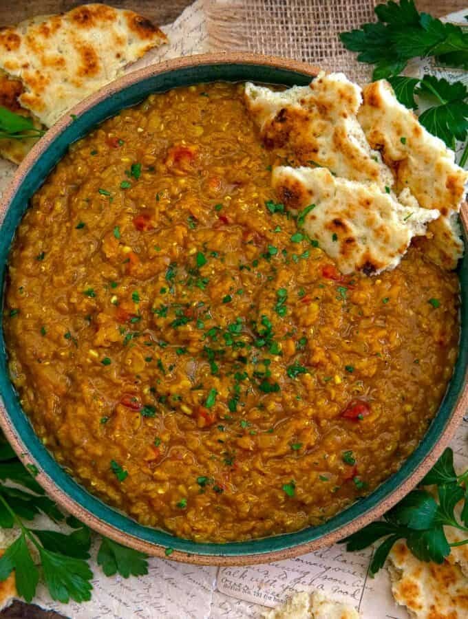 Easy Red Lentil Dahl in a bowl