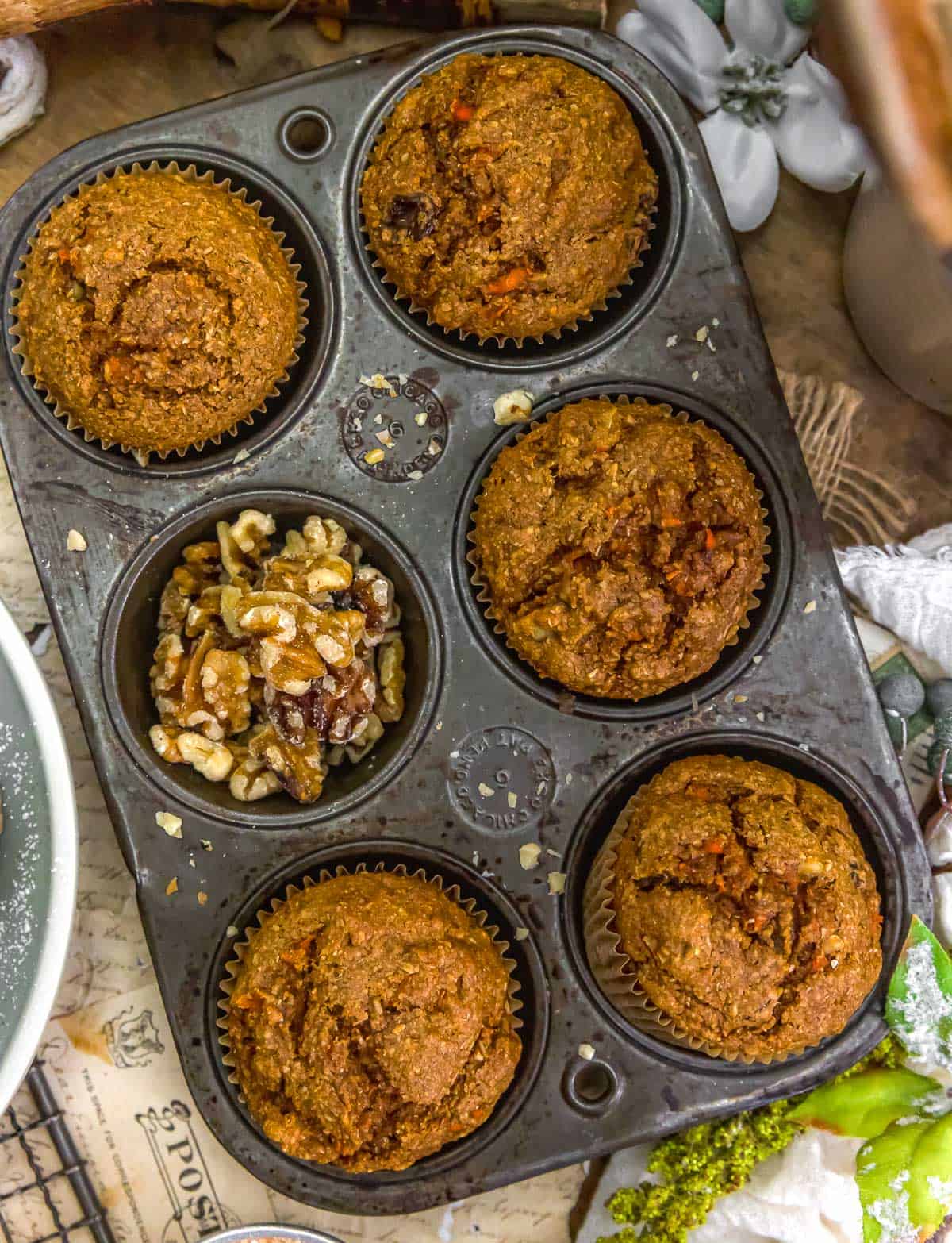 Muffin tin of Healthy Carrot Wheat Bran Muffins
