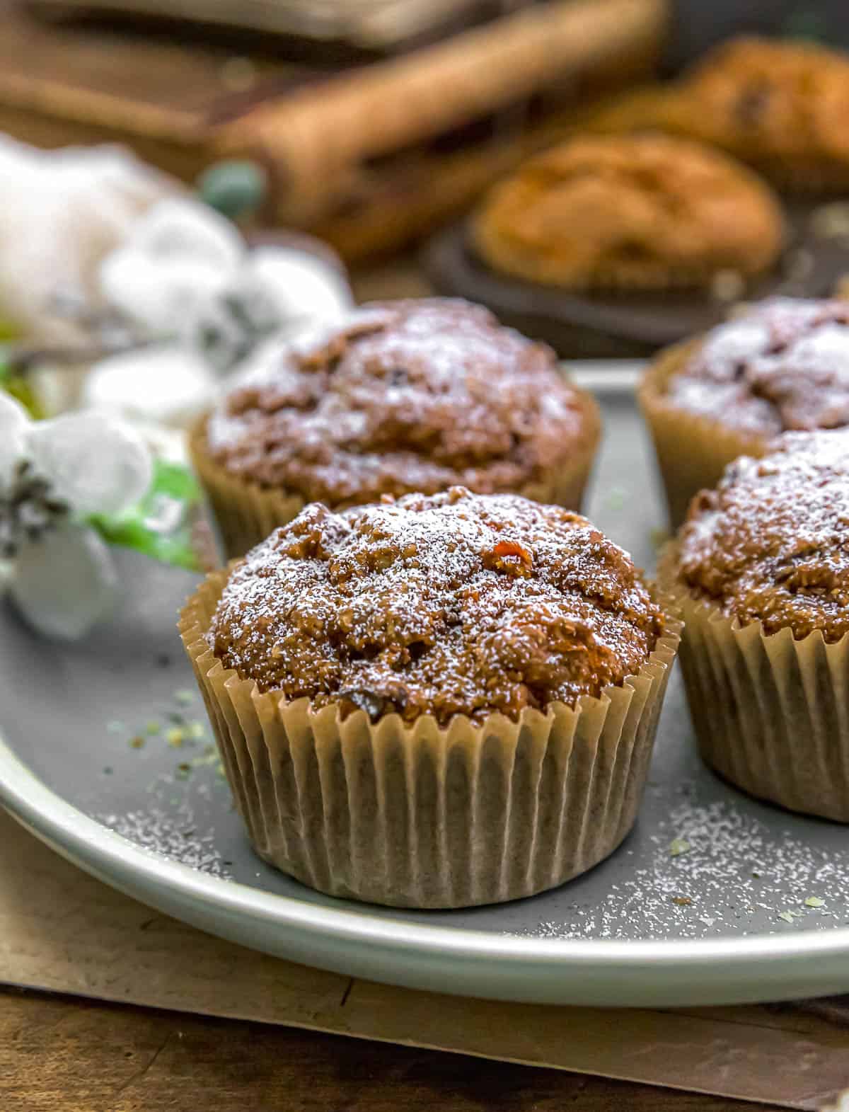 Close up of Healthy Carrot Wheat Bran Muffins