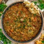 Bowl of Instant Pot Vegan Turkish Lentil Bulgur Cabbage Stew