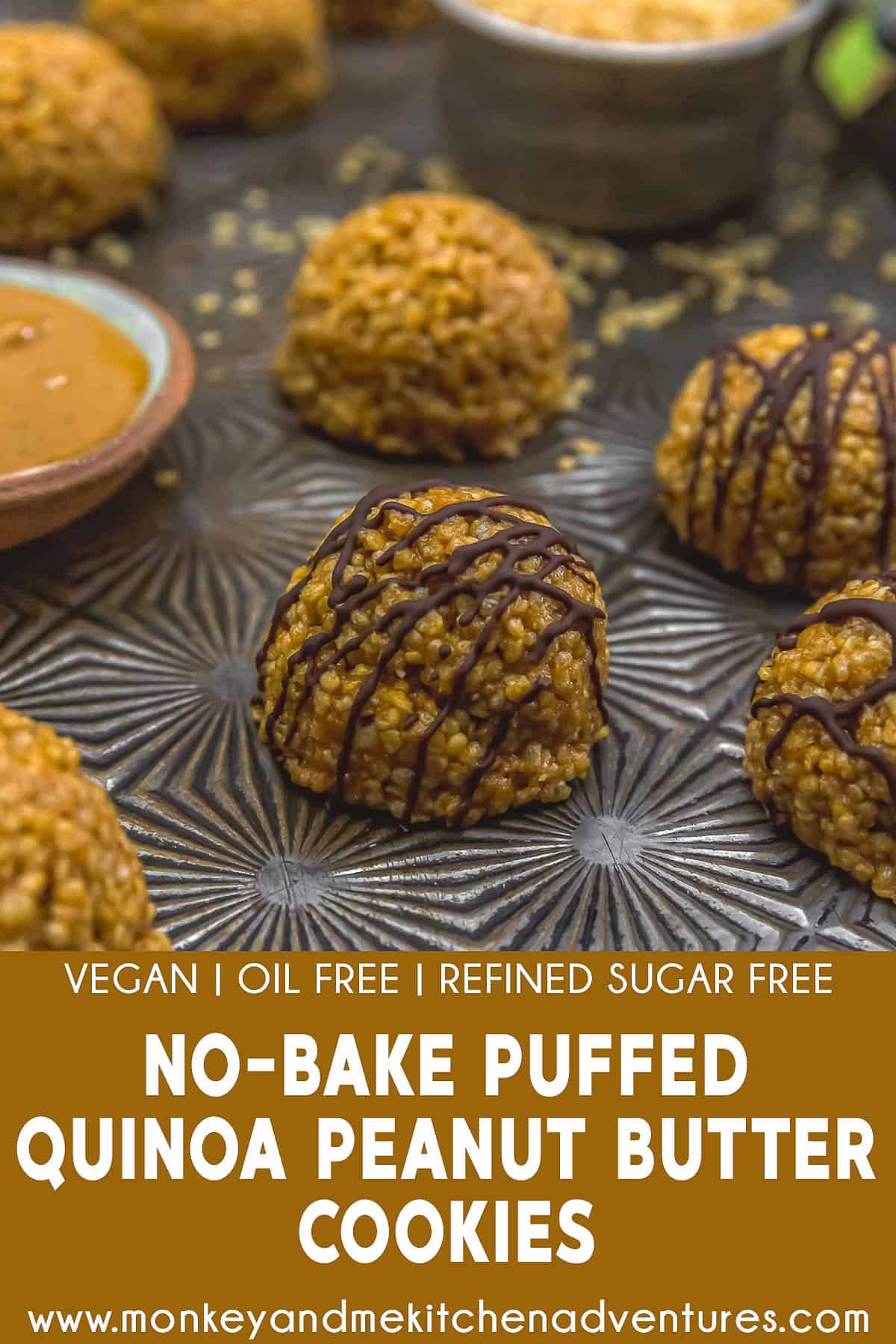 No-Bake Puffed Quinoa Peanut Butter Cookies with text description