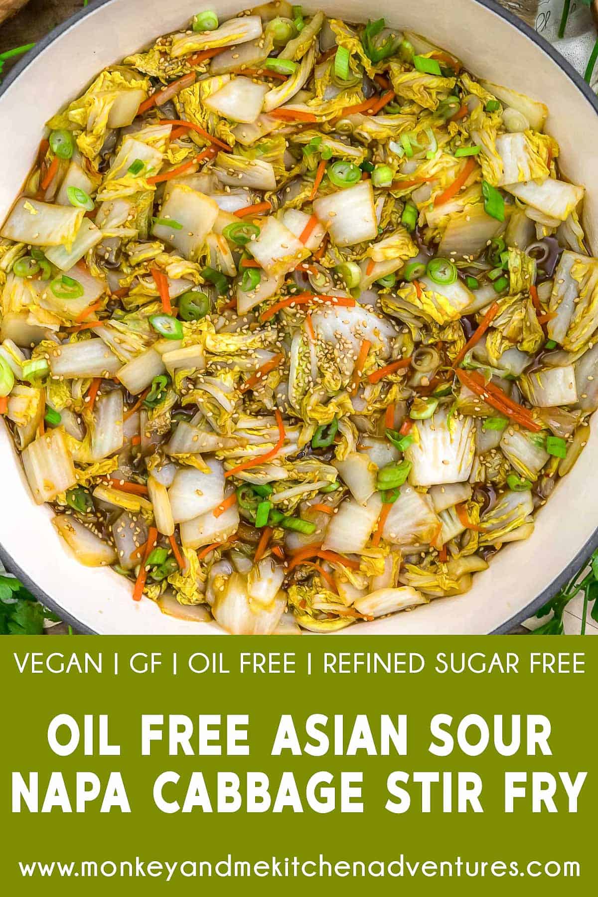 Oil Free Asian Sour Napa Cabbage Stir Fry with text description