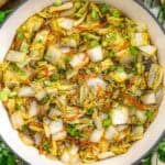 Skillet of Oil Free Asian Sour Napa Cabbage Stir Fry
