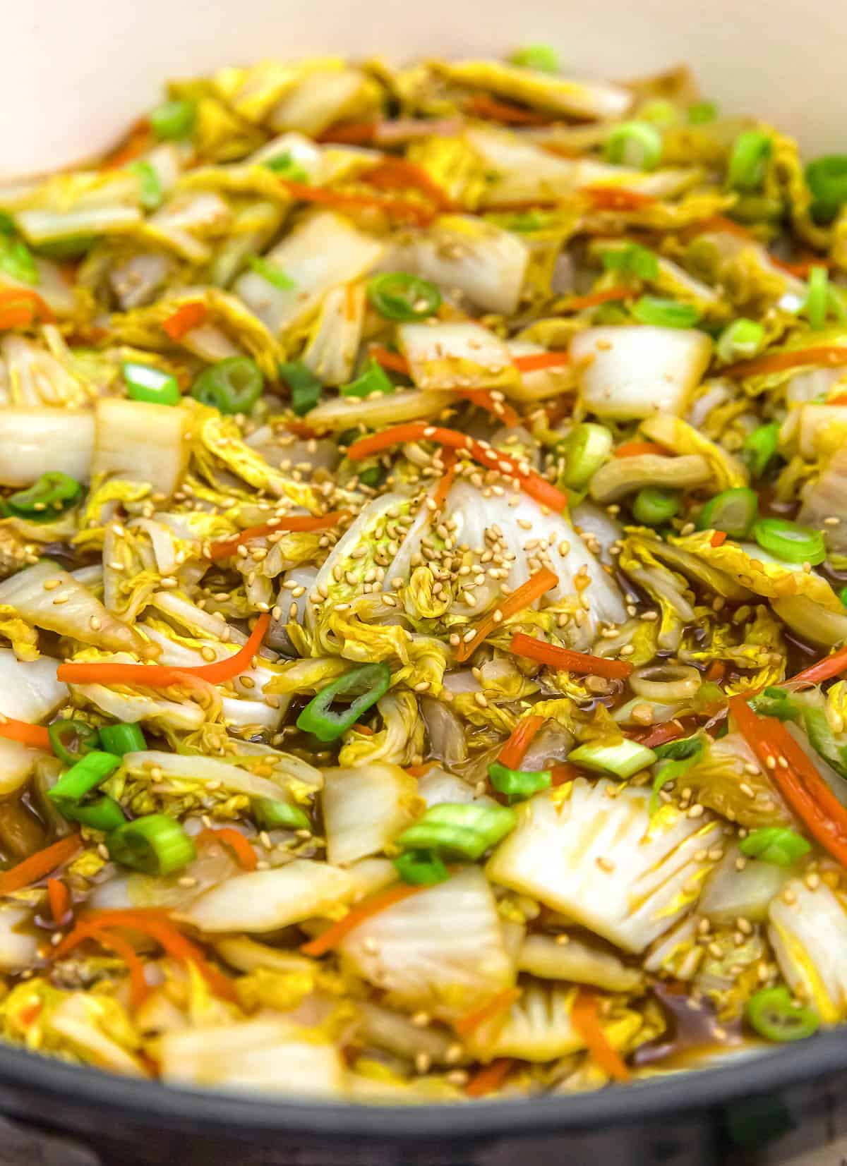 Close up of Oil Free Asian Sour Napa Cabbage Stir Fry