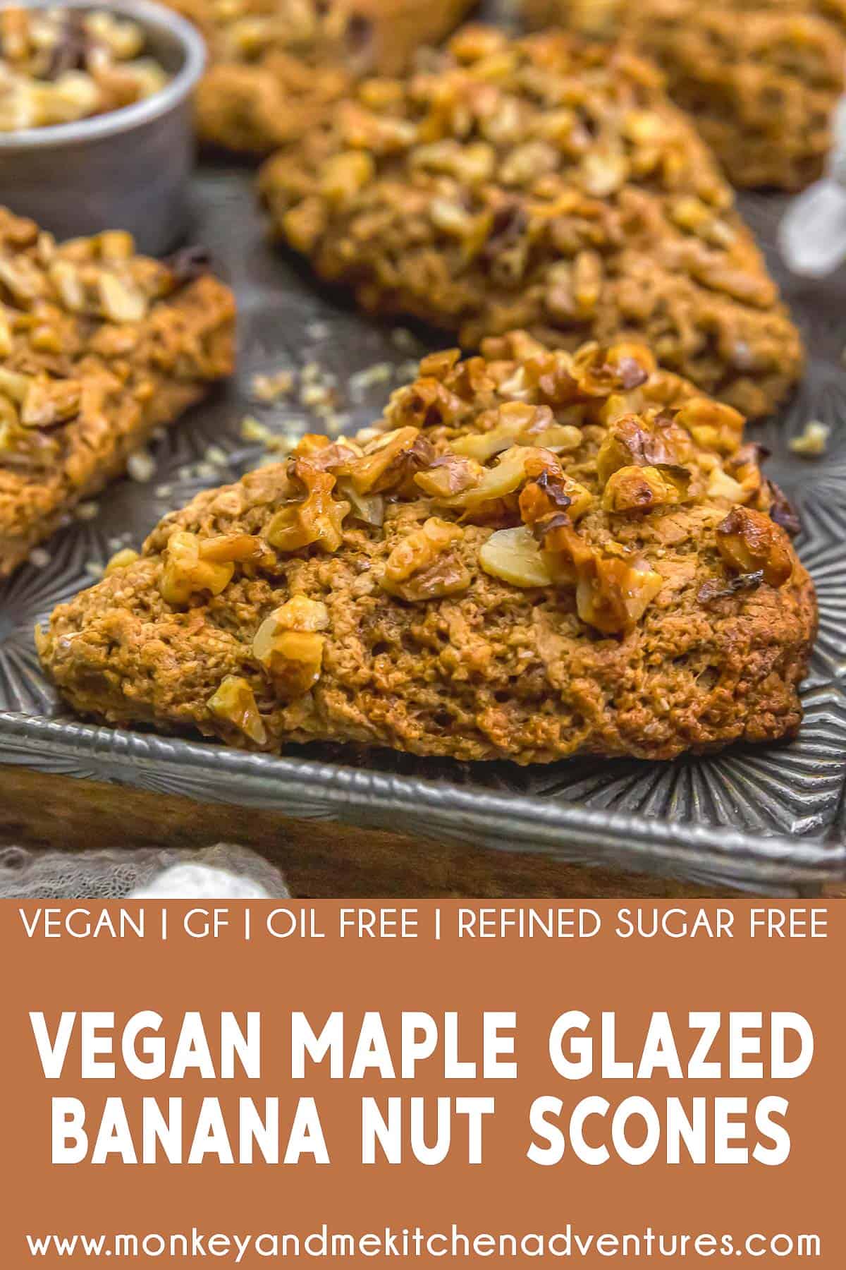 Vegan Maple Glazed Banana Nut Scones with text description