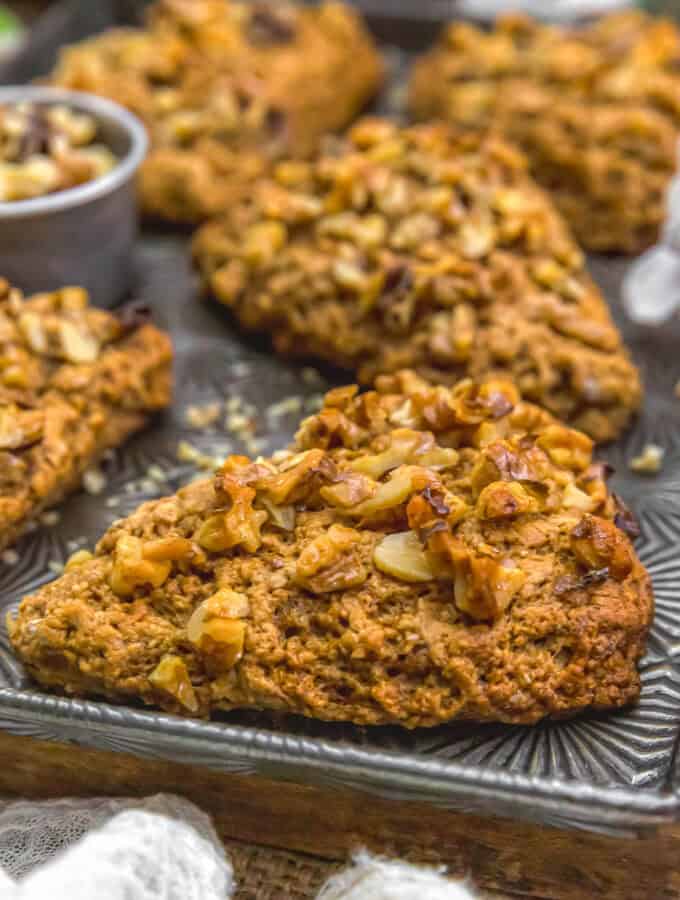 Close up of Vegan Maple Glazed Banana Nut Scones
