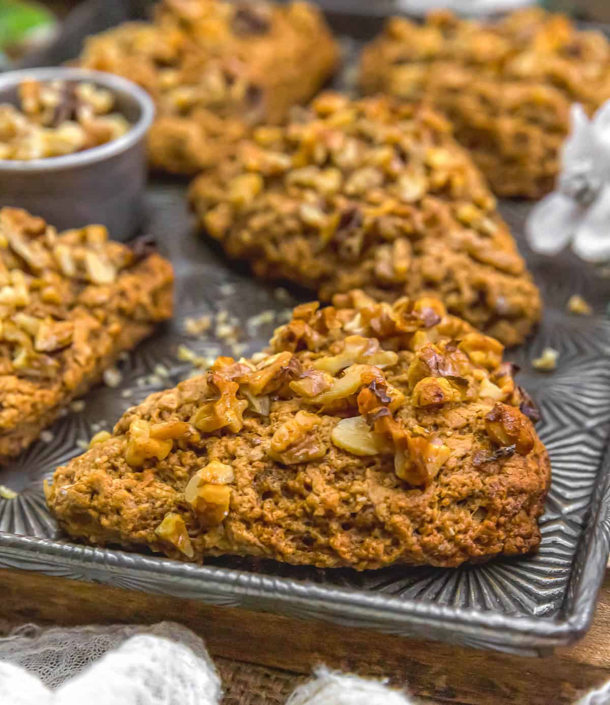 Close up of Vegan Maple Glazed Banana Nut Scones