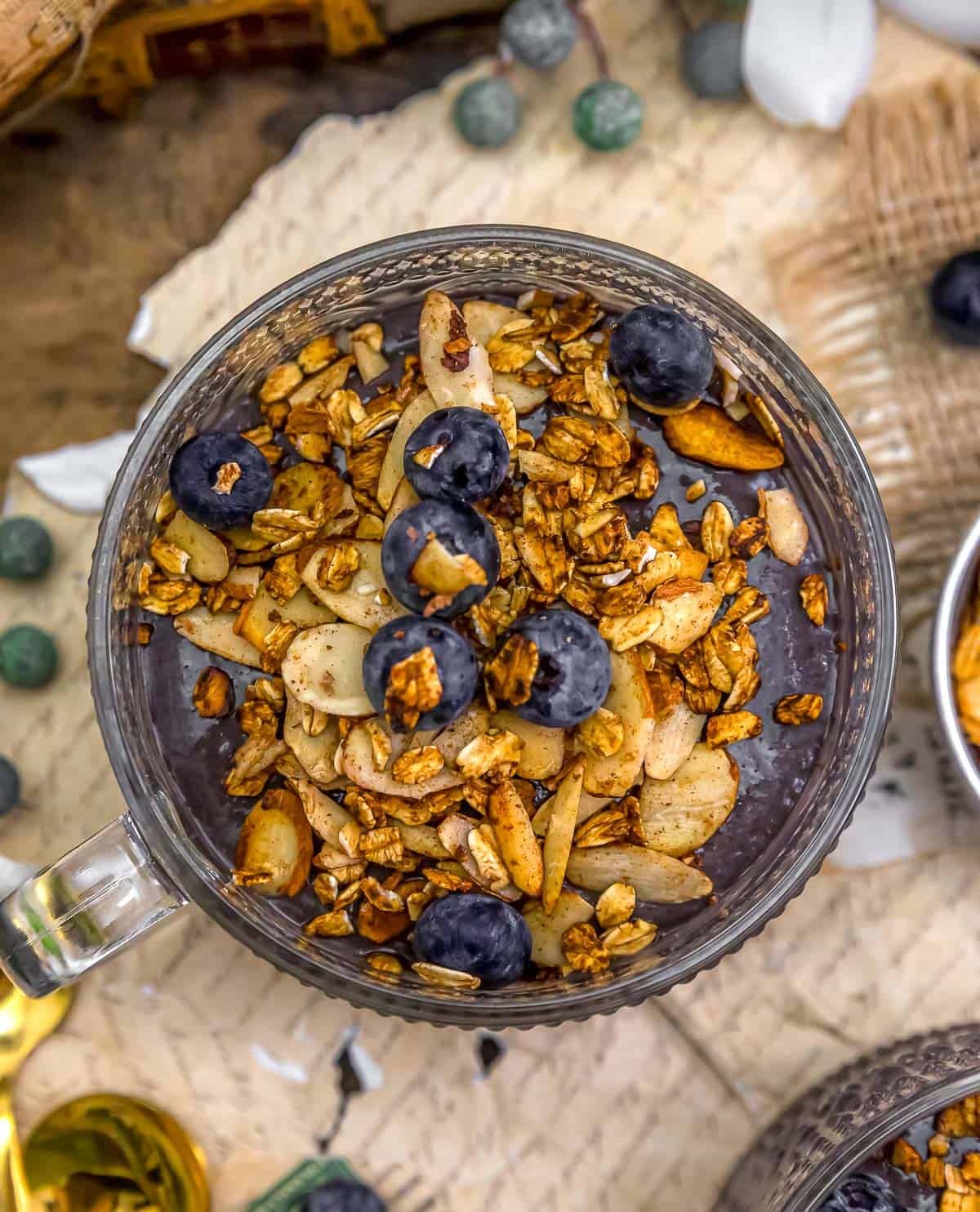 Jar of Blueberry Crisp Blended Chia Pudding
