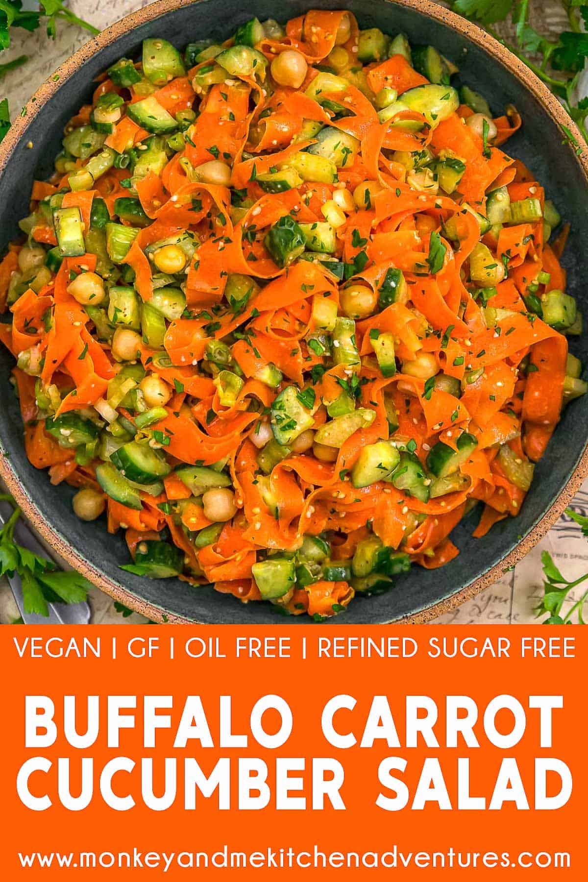 Buffalo Carrot Cucumber Salad with text description
