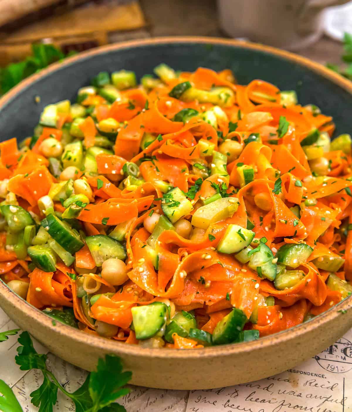 Close up of Buffalo Carrot Cucumber Salad