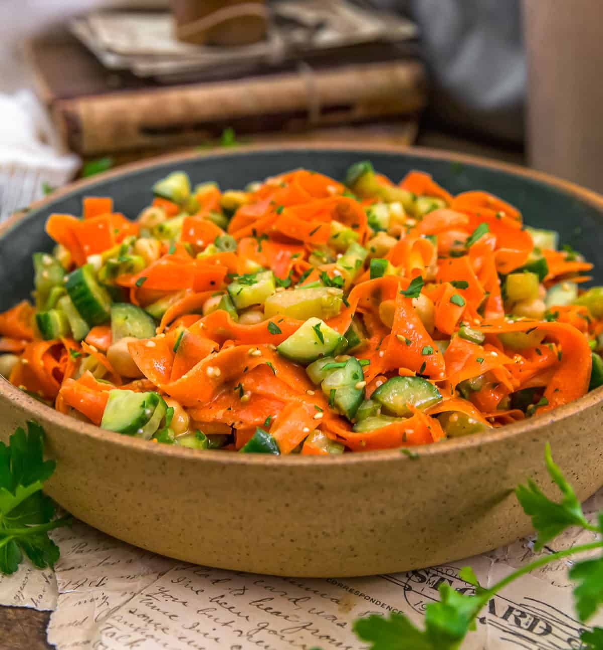 Close up of Buffalo Carrot Cucumber Salad