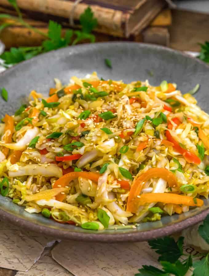 Close up of Fast and Easy Asian Cabbage Stir Fry