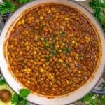 Fast and Easy Salsa Bean Skillet with rice and avocado