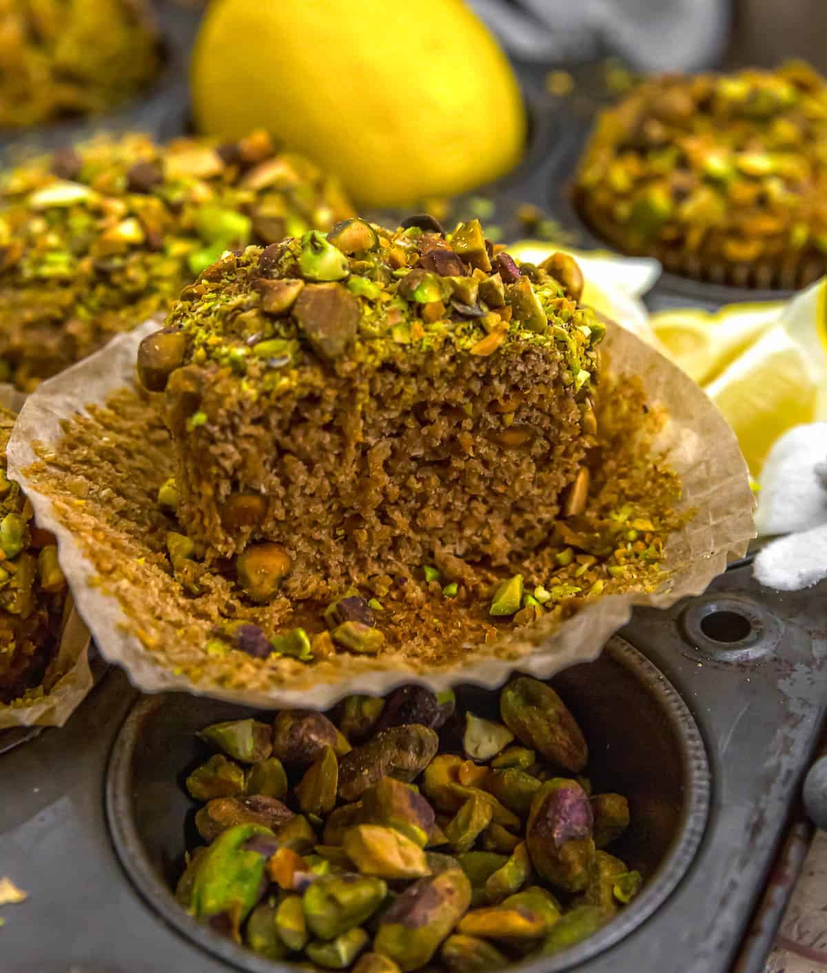 Eating a Healthy Lemon Pistachio Wheat Bran Muffin