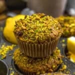 Stacked Healthy Lemon Pistachio Wheat Bran Muffins